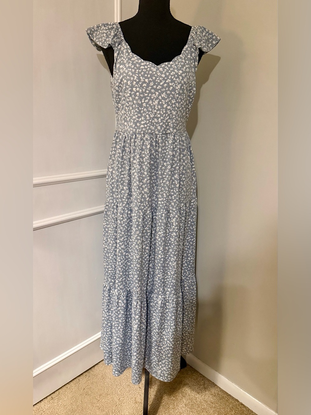 Floral Maxi Dress in Blue & White Like New